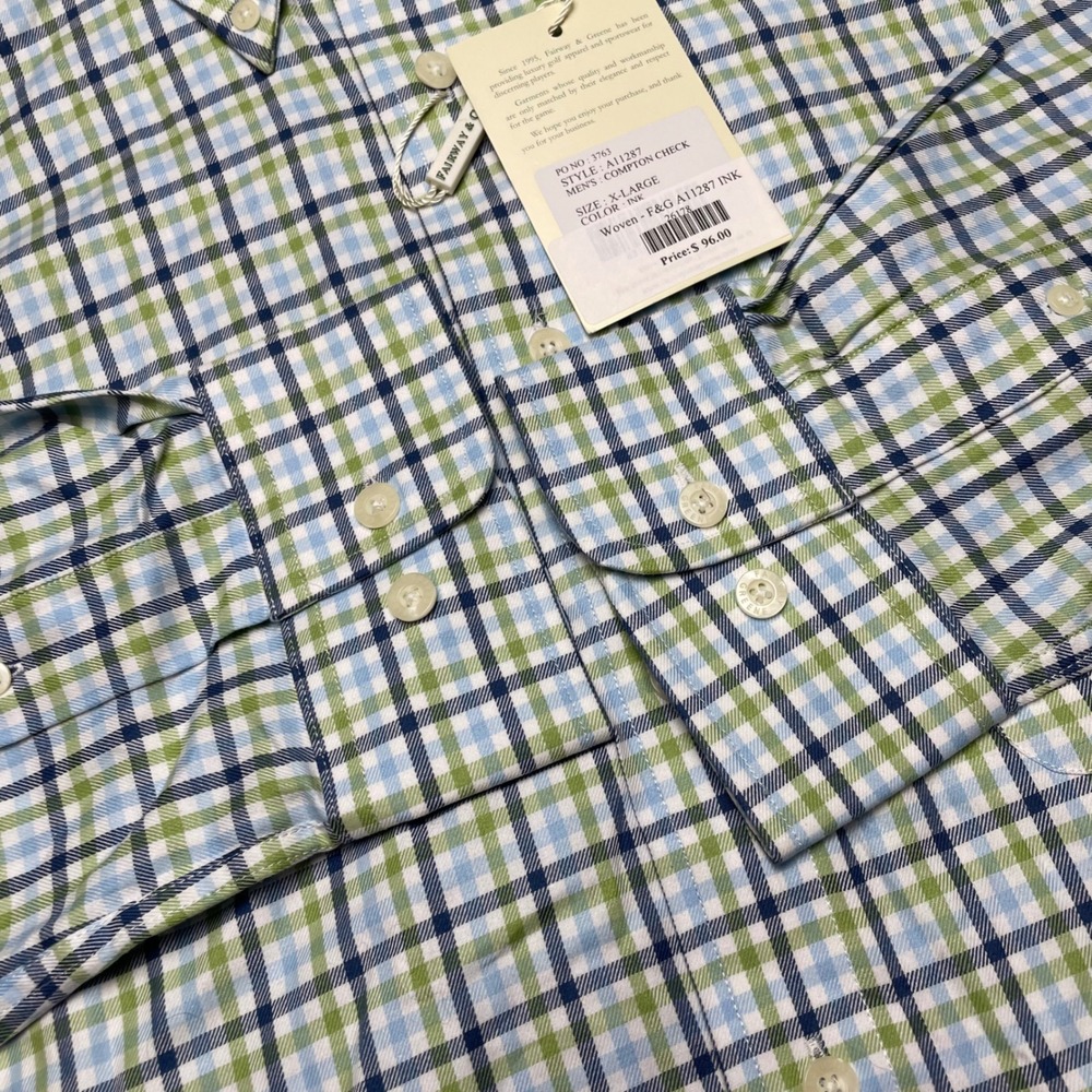 Fairway & Greene Mens Compton Check Bandon Dunes Golf Shirt XL Blue Green NEW - Picture 3 of 10